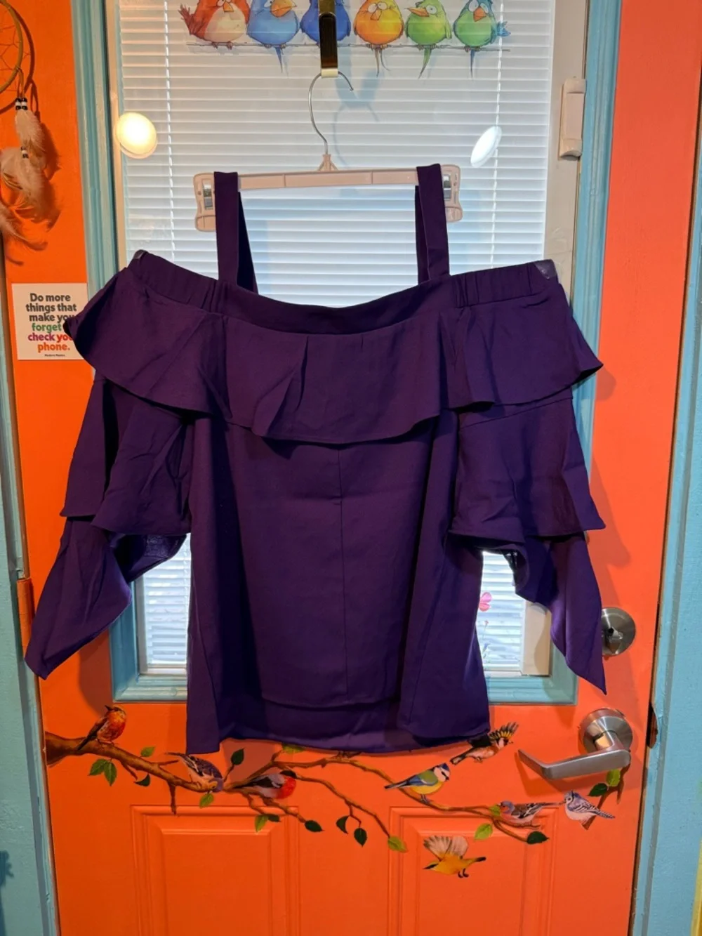 Purple Off-Shoulder Ruffle Top Large - Picture 2 of 3